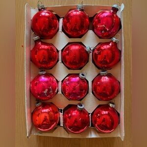 Vintage Shiny Brite Glass Christmas Ornaments Set of 12 Red Mixed Brands
